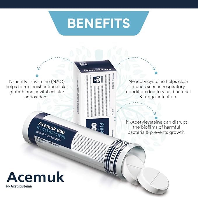 Acemuk NAC 600mg - Supports Respiratory Health, Immunity & Detox (20 Tablets)