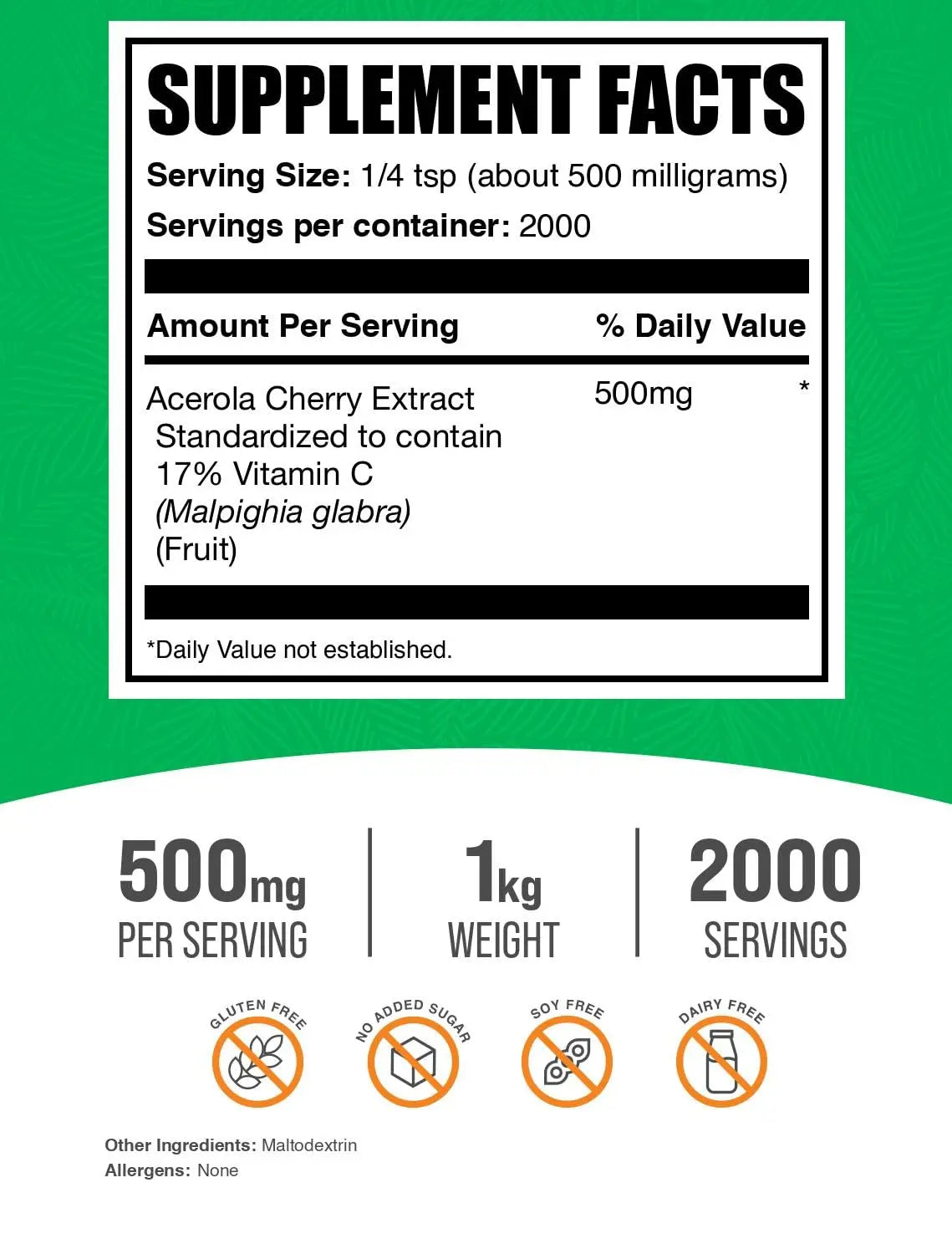 BulkSupplements Acerola Cherry Extract Powder – 500mg per Serving, Natural Vitamin C, Vegan & Gluten Free, 1kg BritishVita | Premium UK Vitamins & Wellness Supplements