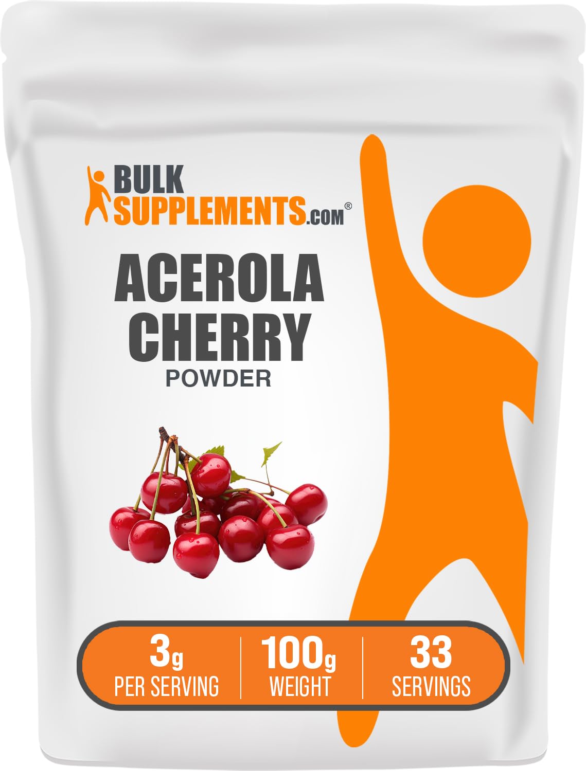 BulkSupplements.com Acerola Cherry Powder – Vitamin C, Gluten Free, 100g (3.5 oz) – 3g Serving