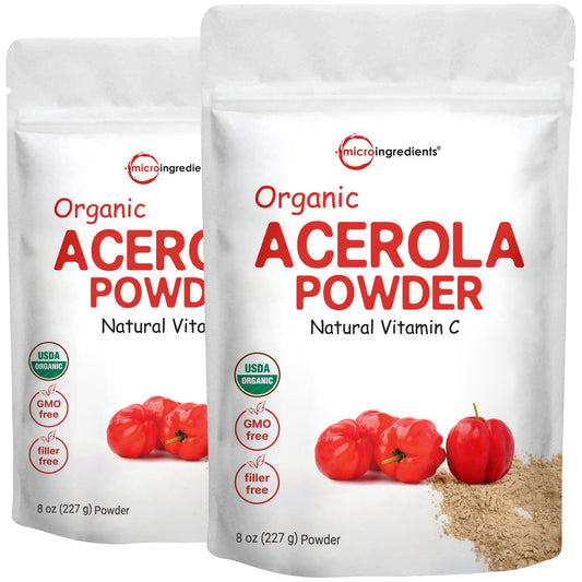 2 Pack Pure USDA Organic Acerola Cherry Powder — Natural Vitamin C, 8 oz | Brazil Origin | No GMOs BritishVita | Premium UK Vitamins & Wellness Supplements