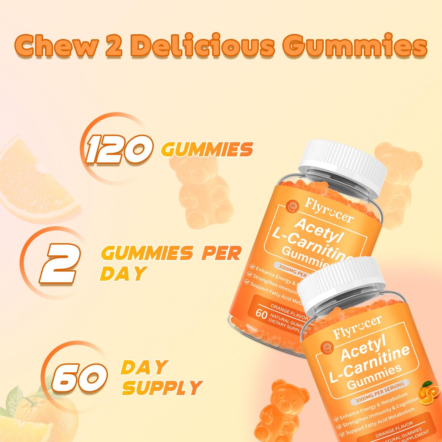 2 Pack Acetyl L-Carnitine Gummies – Energy & Brain Support (Vegan, Non-GMO)