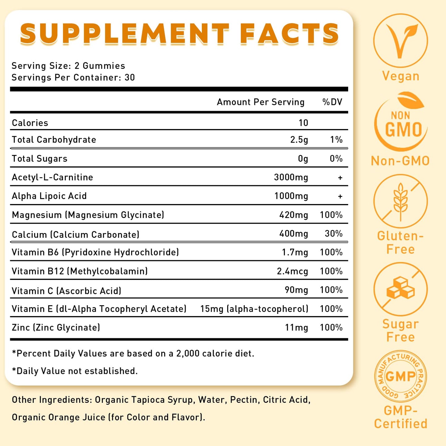 2 Pack Acetyl L-Carnitine Gummies – Energy & Brain Support (Vegan, Non-GMO)