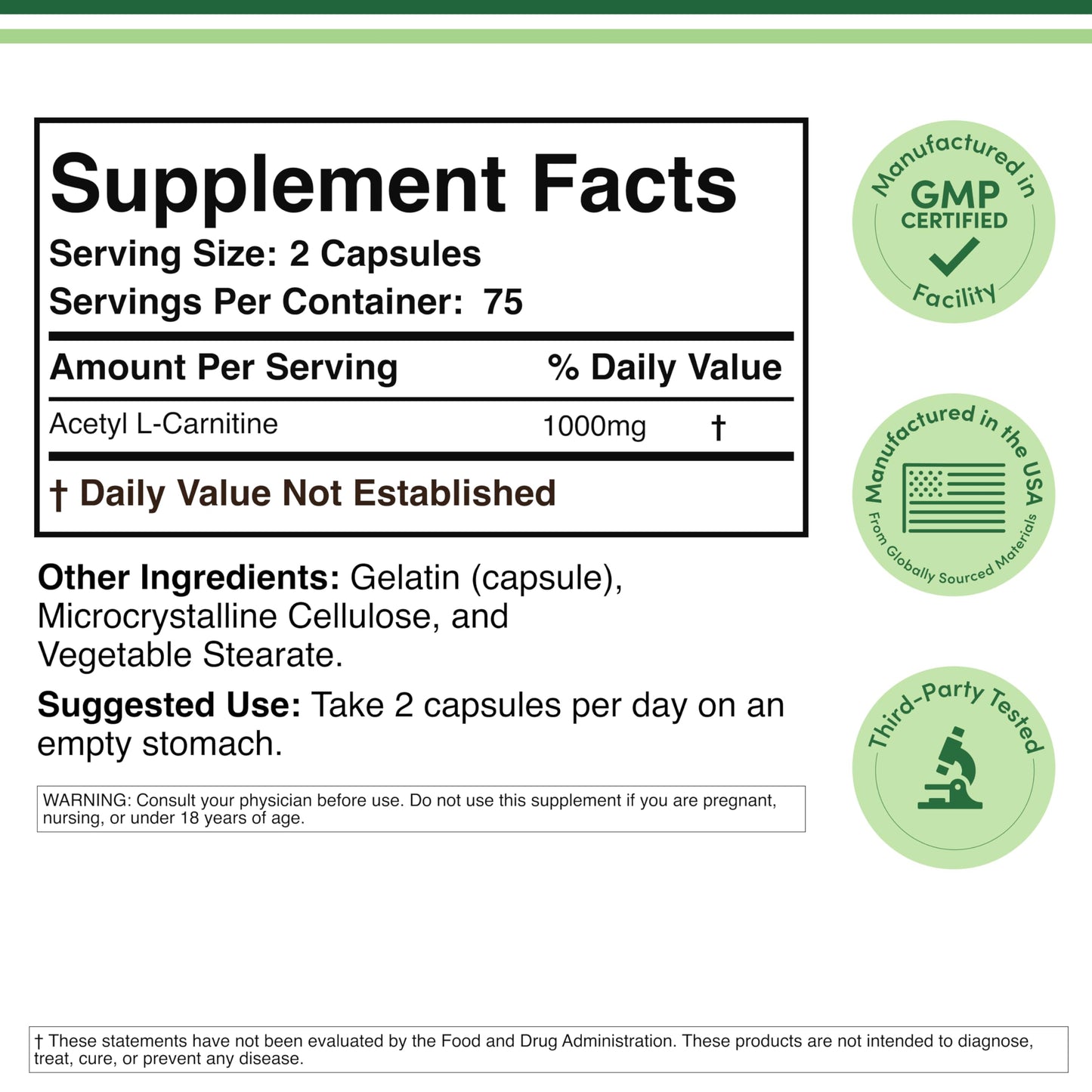 Acetyl L-Carnitine 1000mg – 150 Capsules | Brain Function & Endurance