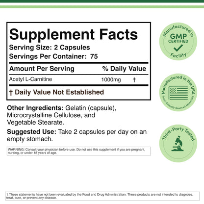 Acetyl L-Carnitine 1000mg – 150 Capsules | Brain Function & Endurance