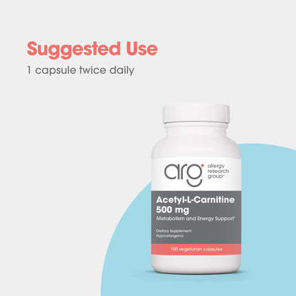 Allergy Research Group Acetyl-L-Carnitine 500mg – Metabolism & Energy Support, 100 Count