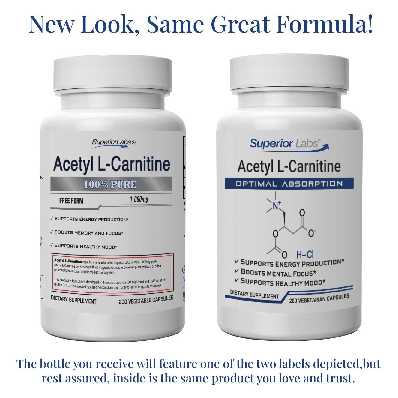 Superior Labs Acetyl L-Carnitine 500 mg - 200 Veg Caps - Non-GMO