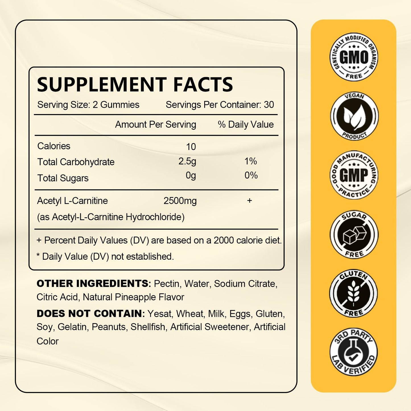 2 Pack Acetyl L-Carnitine Gummies Sugar Free - Premium L-Carnitine Supplement for Energy, Focus & Brain Support | 120 Count