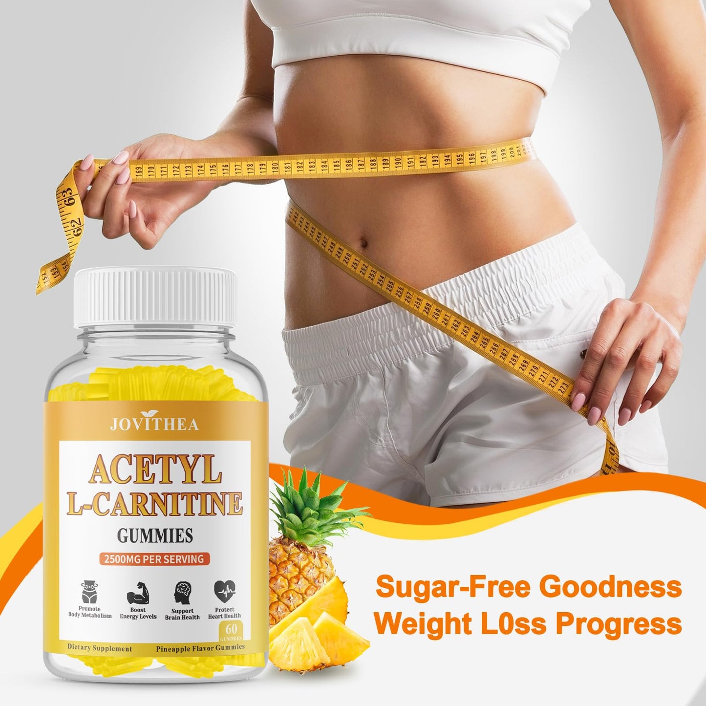 2 Pack Acetyl L-Carnitine Gummies Sugar Free - Premium L-Carnitine Supplement for Energy, Focus & Brain Support | 120 Count