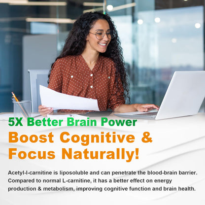 2 Pack Acetyl L-Carnitine Gummies Sugar Free - Premium L-Carnitine Supplement for Energy, Focus & Brain Support | 120 Count