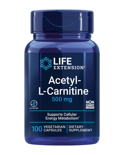 Acetyl-L-Carnitine with Vitamin C for Brain & Nerve Health | 3-Month Supply | Gluten-Free, Non-GMO, Vegetarian | 100 Capsules