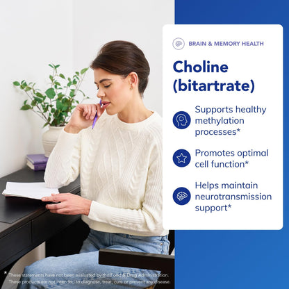 Pure Encapsulations Choline (Bitartrate) 275 mg – Brain Health, Methylation & Cell Function | Vegan & Non-GMO | 100 Capsules