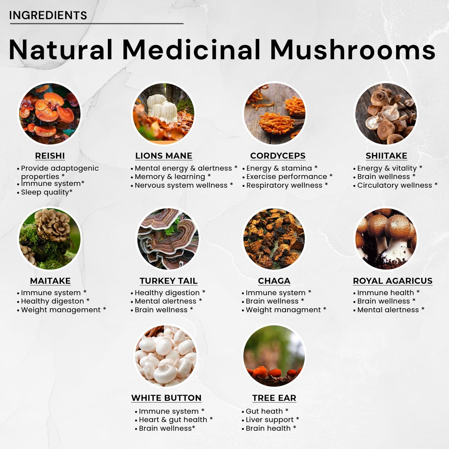 ACEWORKZ 10 Mushroom Complex – Brain Health, Focus & Immune Support (90 Capsules)