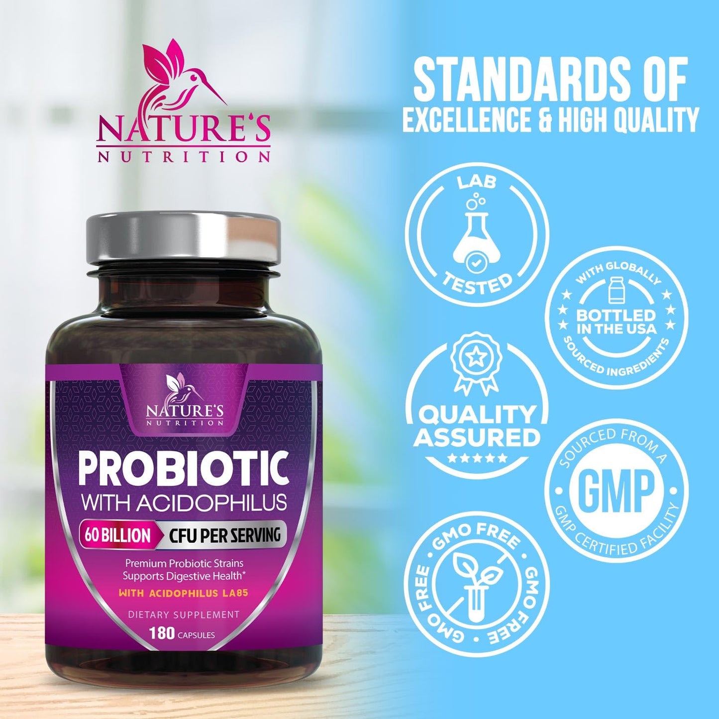 Probiotics 60B CFU – 10 Strains + Prebiotics | Digestive, Gut & Immune Support | 180 Capsules