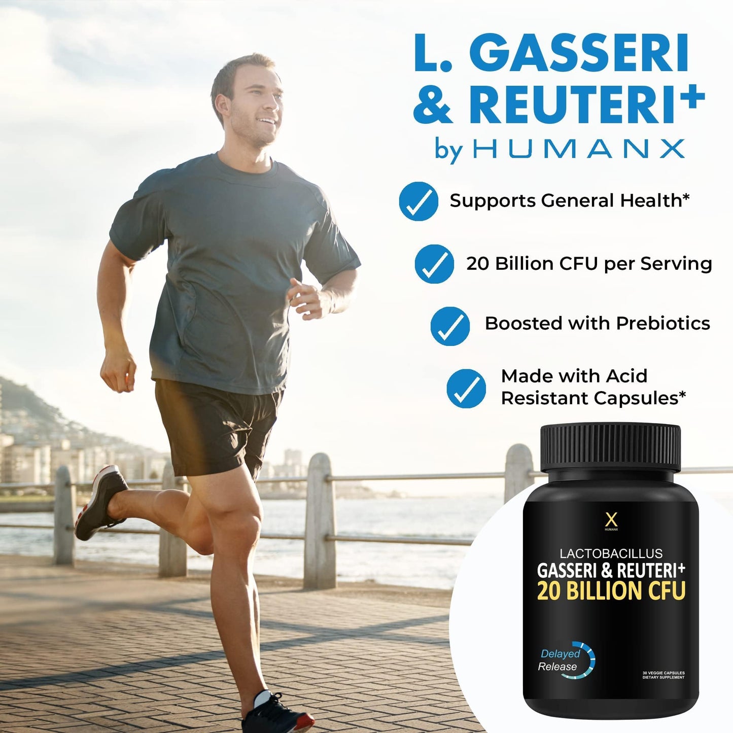 HUMANX Lactobacillus Gasseri & Reuteri+ 20B CFU Probiotic – Organic Prebiotics & Punicaligans – USA Made