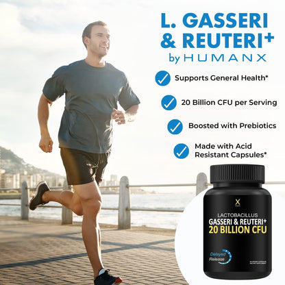 HUMANX Lactobacillus Gasseri & Reuteri+ 20B CFU Probiotic – Organic Prebiotics & Punicaligans – USA Made