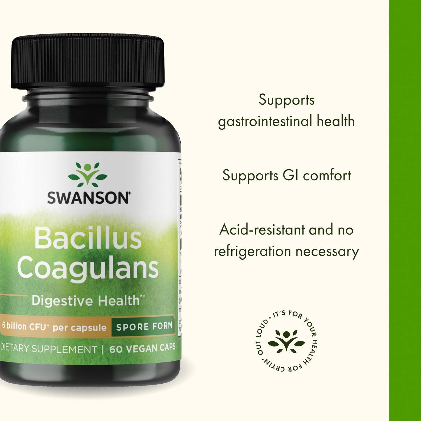 Swanson Bacillus Coagulans Probiotic - 6B CFU, 60 Veggie Capsules | Digestive Health