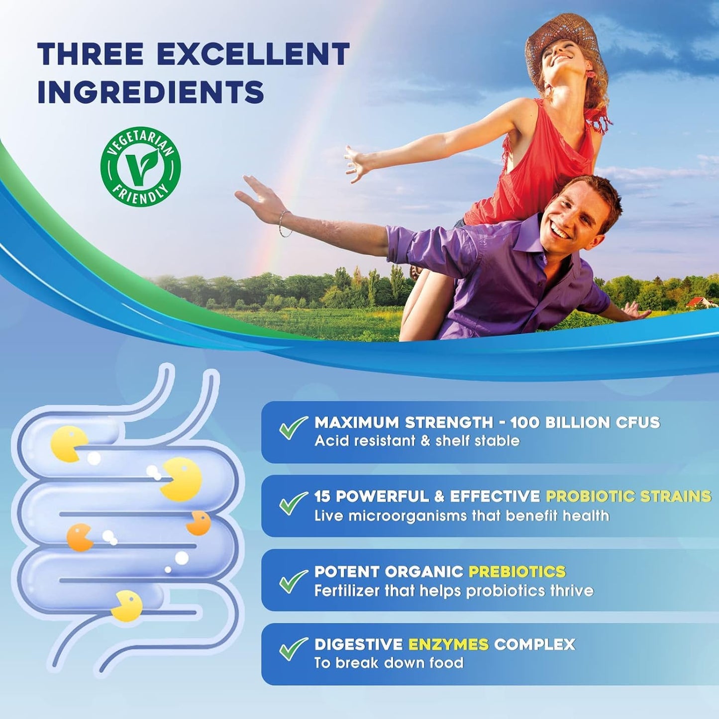 Probiotics for Women & Men - 100 Billion CFU 3-in-1 Digestive Enzymes & Prebiotics | Immune Support