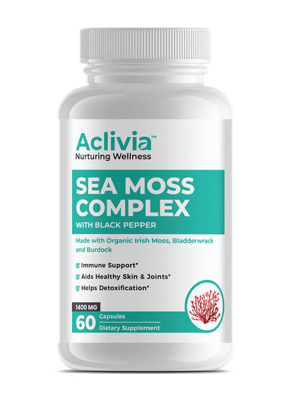 Aclivia Organic Irish Sea Moss Capsules with Bladderwrack & Burdock Root | 102 Minerals - Thyroid Support, Immune Boost - Non-GMO (60 Count)