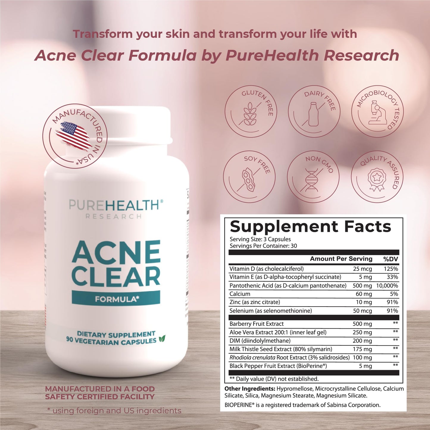 PUREHEALTH RESEARCH Acne Clear Formula – DIM Acne Supplement for Clear Skin