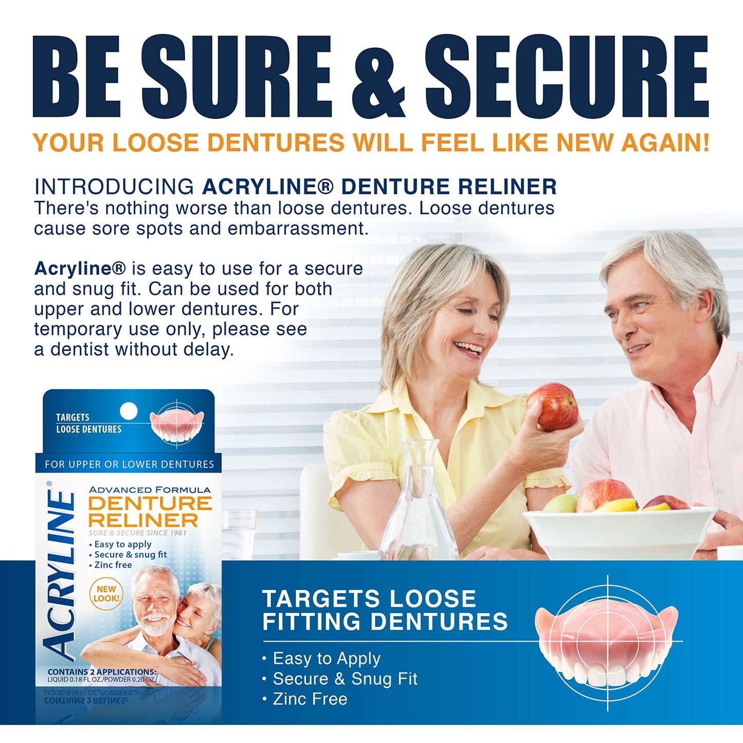 Acryline Advanced Formula Denture Reliner – Refit & Tighten Upper & Lower Dentures | Easy Application