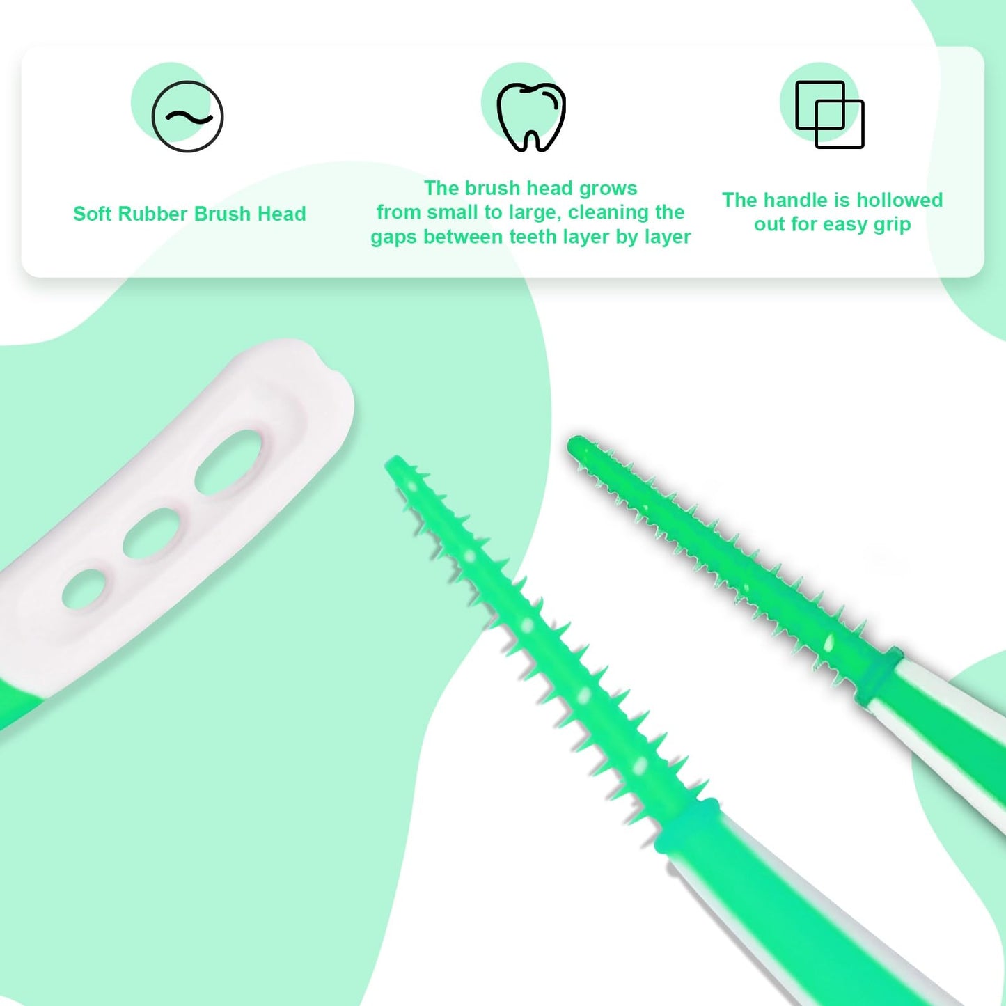 ACSKD Dental Floss Picks with Soft Rubber Brush Heads – 288 Count, Green