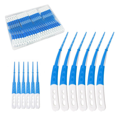 ACSKD Dental Floss Picks with Soft Rubber Heads – Straight & Curved, 288 Count, Blue