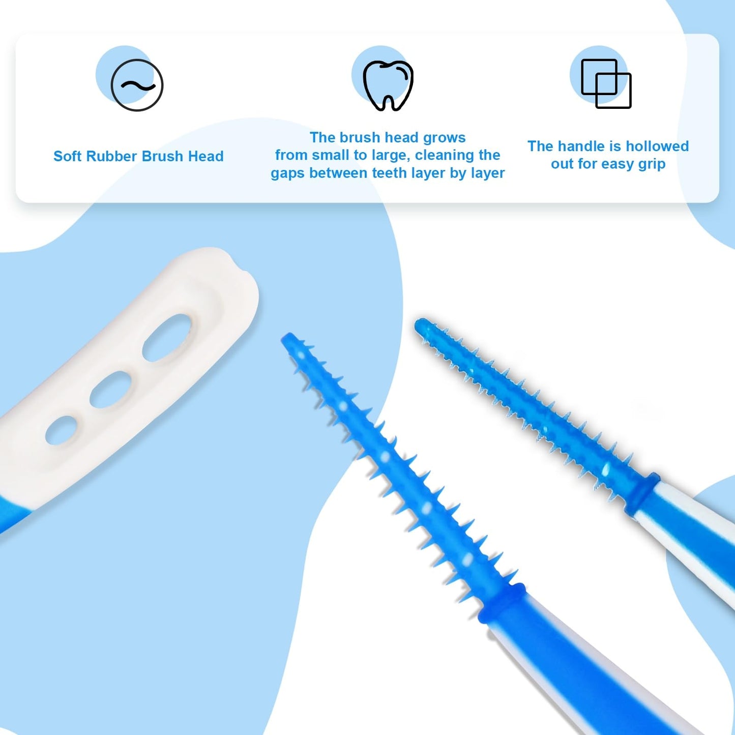 ACSKD Dental Floss Picks with Soft Rubber Heads – Straight & Curved, 288 Count, Blue
