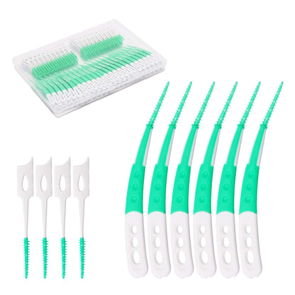 ACSKD Dental Picks – 444-Piece Green Kit: 300 Dual-Use Toothpicks & 144 Angled Interdental Brushes