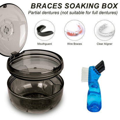ACSKD Retainer Cleaning Case – Portable No-Leak Denture Cup with Vent Holes (Black)