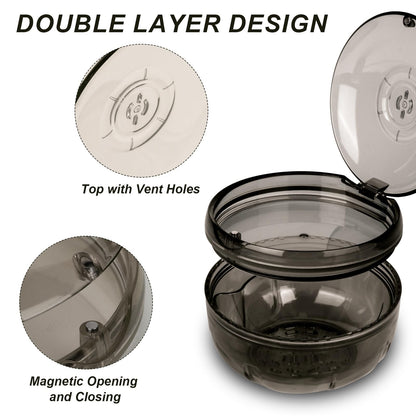 ACSKD Retainer Cleaning Case – Portable No-Leak Denture Cup with Vent Holes (Black)
