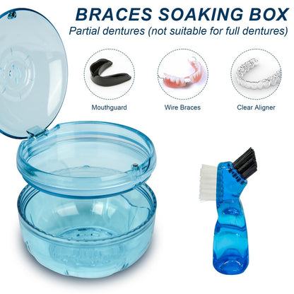 ACSKD Retainer Cleaning Case – Portable Leak-Proof Denture Cup (Blue)