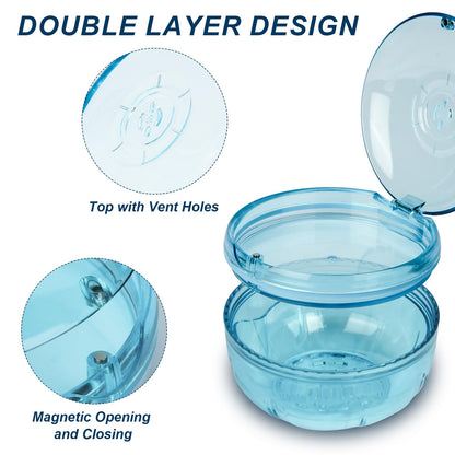 ACSKD Retainer Cleaning Case – Portable Leak-Proof Denture Cup (Blue)