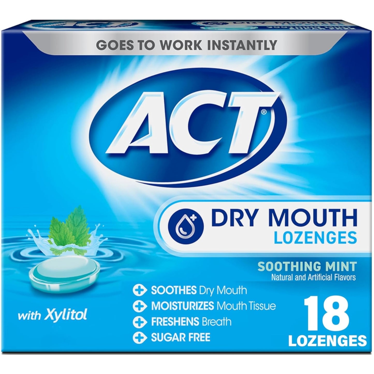 ACT Dry Mouth Lozenges Mint with Xylitol – 18 Count, Pack of 4