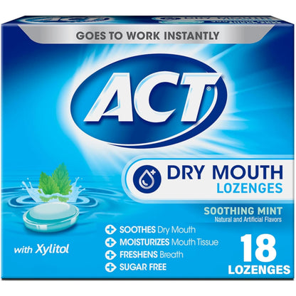 ACT Dry Mouth Lozenges Mint with Xylitol – 18 Count, Pack of 4