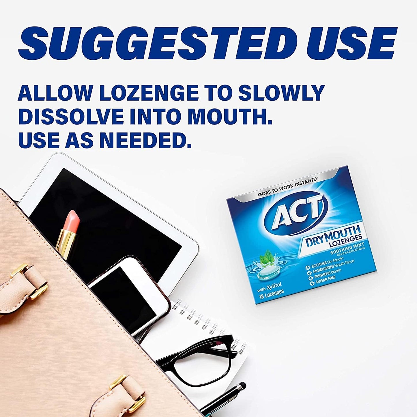 ACT Dry Mouth Lozenges Mint with Xylitol – 18 Count, Pack of 4