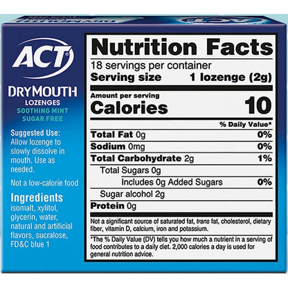ACT Dry Mouth Lozenges Mint with Xylitol – 18 Count, Pack of 4