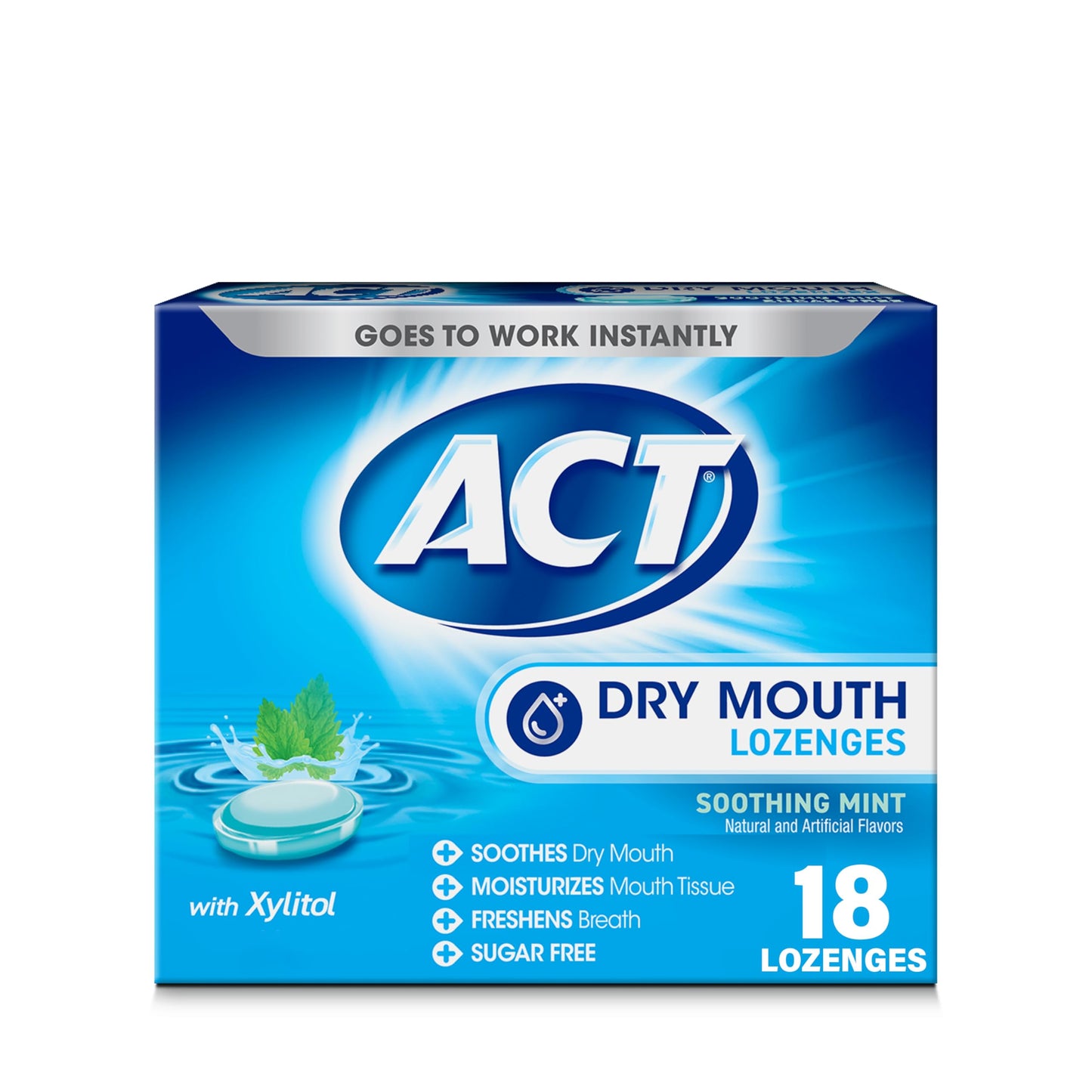 ACT Dry Mouth Lozenges with Xylitol – Soothing Mint (18 Lozenges)