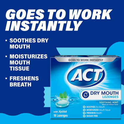 ACT Dry Mouth Lozenges with Xylitol – Soothing Mint (18 Lozenges)