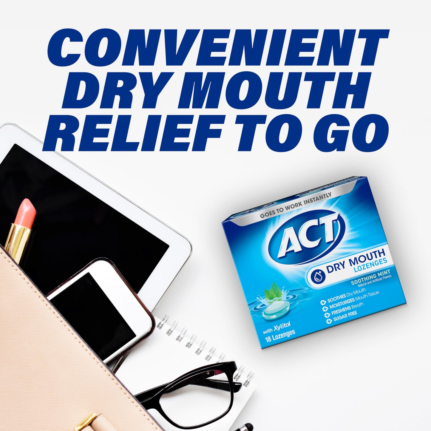ACT Dry Mouth Lozenges with Xylitol – Soothing Mint (18 Lozenges)