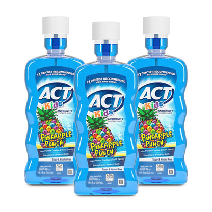 ACT Kids Anticavity Mouthwash Pineapple Punch 3-Pack, 16.9 fl oz