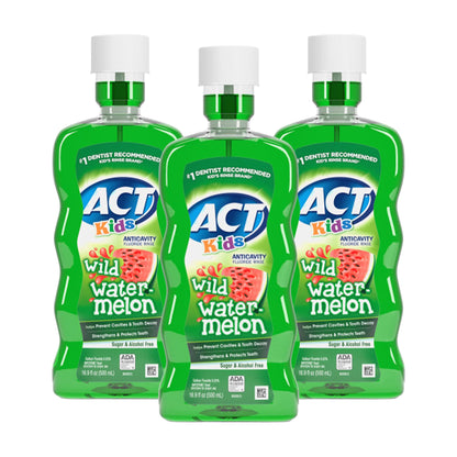 ACT Kids Fluoride Mouthwash Wild Watermelon 16.9 oz Pack of 3