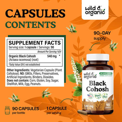Wild & Organic Black Cohosh for Women Capsules 540 mg | Vegan, Non-GMO | 90-Count