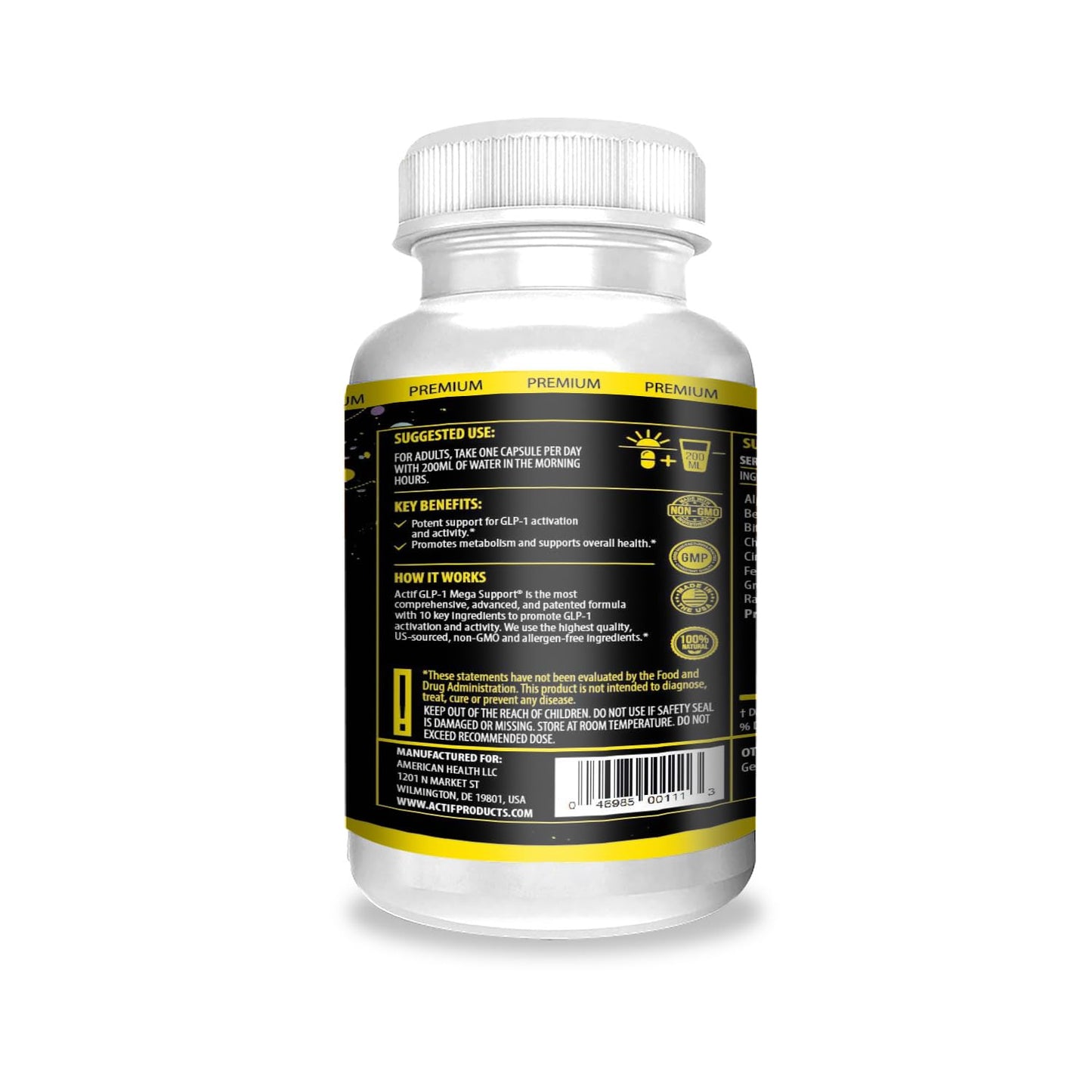 ACTIF GLP-1 Mega Support – 60 Count, Probiotics, Made in USA