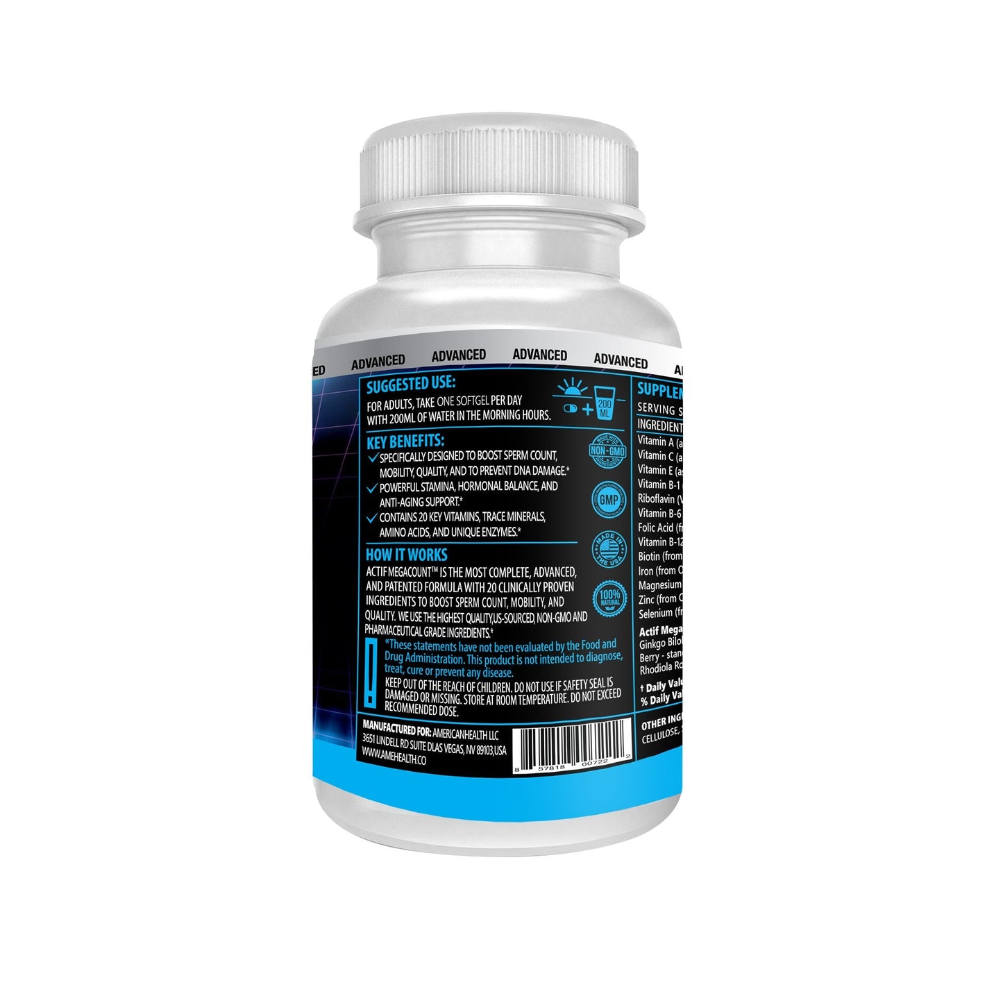 ACTIF MegaCount for Men - Maximum Fertility Support & Sperm Count Booster | 90 Softgels, USA Made, Non-GMO