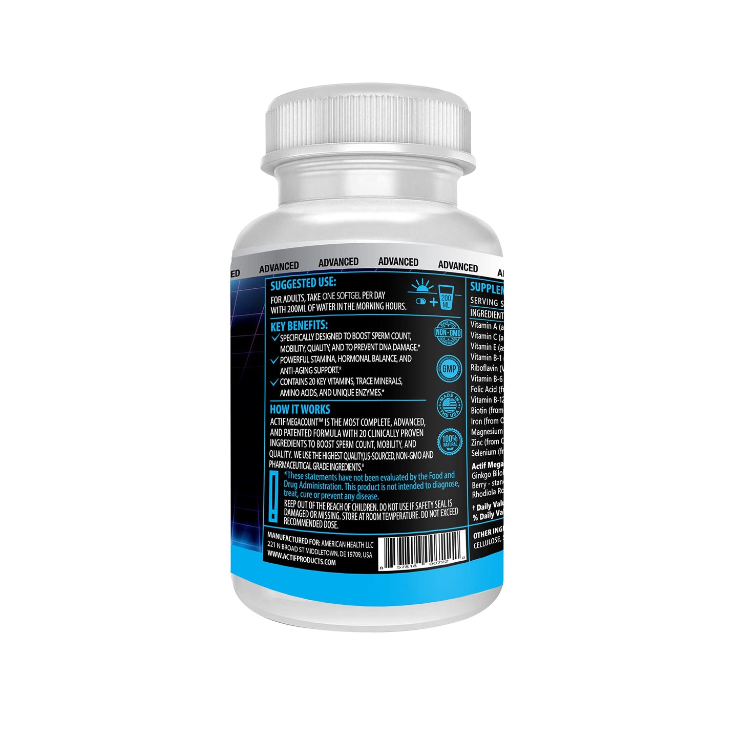 ACTIF MegaCount for Men - Maximum Fertility Support & Sperm Count Booster | 90 Softgels, USA Made, Non-GMO