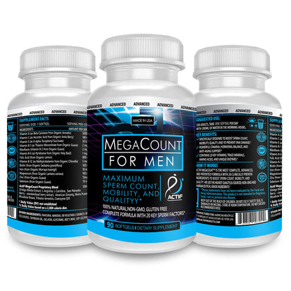 ACTIF MegaCount for Men - Maximum Fertility Support & Sperm Count Booster | 90 Softgels, USA Made, Non-GMO