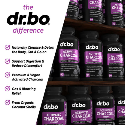 Activated Charcoal Capsules Detox 1200mg – Organic Coconut Charcoal Pills for Gas & Bloating Relief