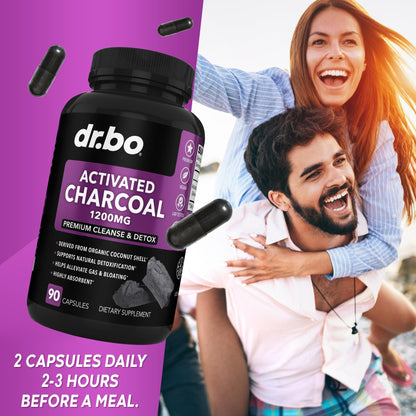 Activated Charcoal Capsules Detox 1200mg – Organic Coconut Charcoal Pills for Gas & Bloating Relief