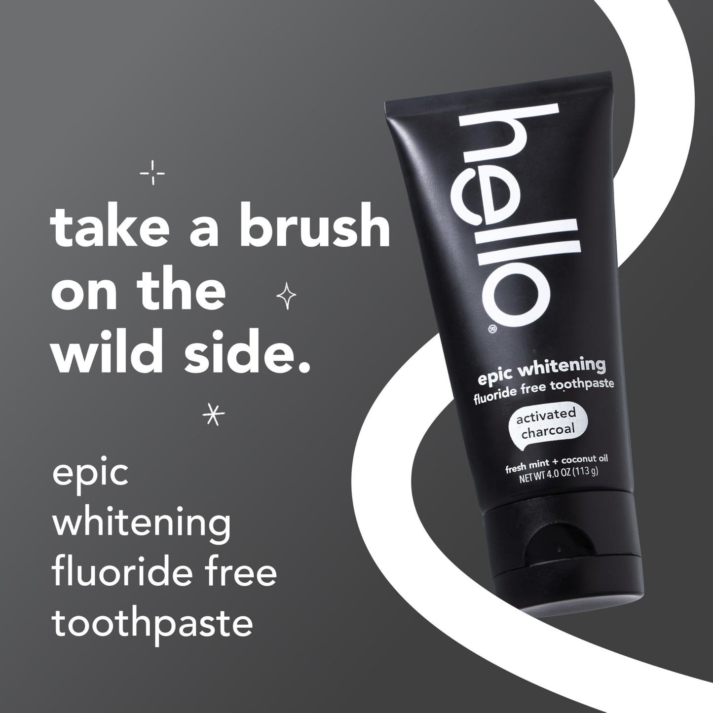Hello Epic Whitening Charcoal Toothpaste – Fluoride Free, SLS Free, 3-Pack, 4.0 oz Tubes