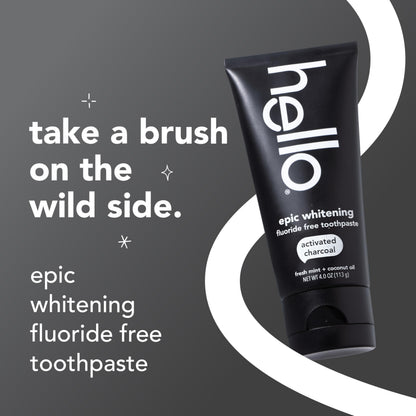 Hello Epic Whitening Charcoal Toothpaste – Fluoride Free, SLS Free, 3-Pack, 4.0 oz Tubes